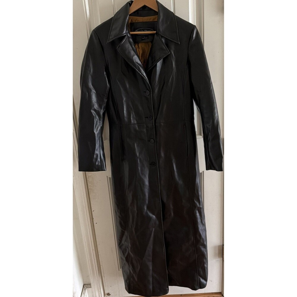 Women's Faux Leather Trench Coat L Y2K Minimalist Matrix Style